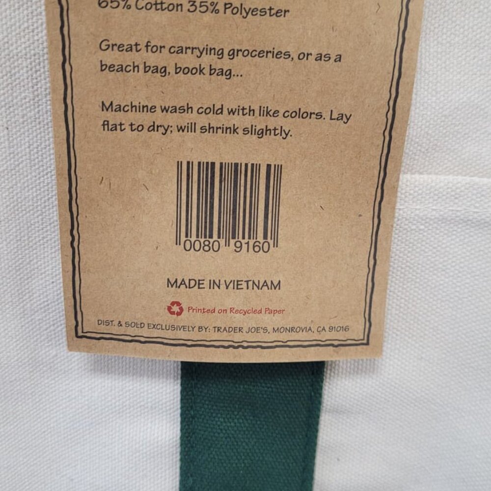 New with Tags! Set of 2: GREEN - Trader Joe's Large & Mini Canvas Totes - Picture 9 of 14